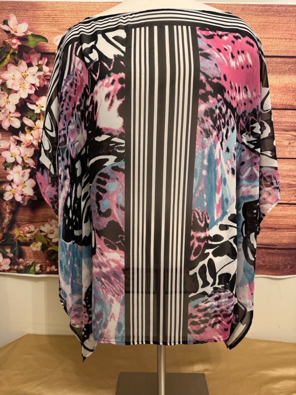 Bisou Bisou Butterfly Print Blouse Sheer Multicolor Abstract Top Size S Flowy